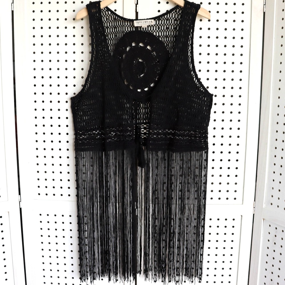 Idyllwind Miranda Lambert Black Crochet Fringe Vest SIZE XL Western Boho Festiva